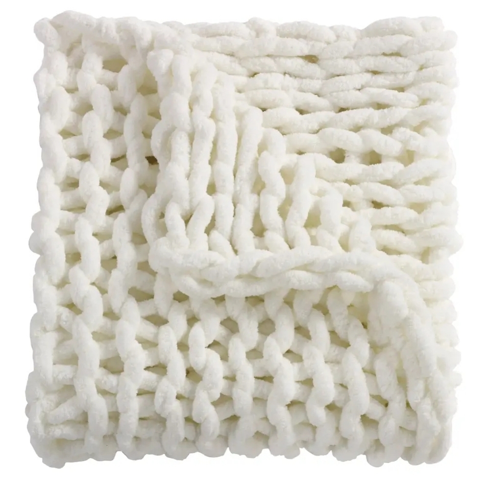Cream Chenille Chunky Knit Throw